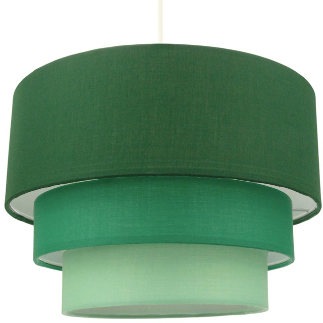 Happy Homewares 3 Tier Forest Green Cotton Round Ceiling Pendant Shade - image 1