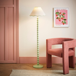 ValueLights Bobbins Natural and Green Scallop Shade Sage Green LED Floor Lamp - thumbnail 2