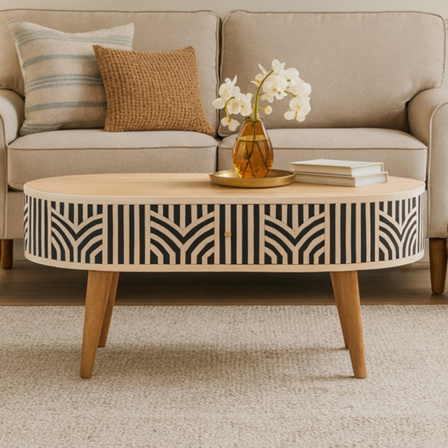 Artisan Furniture Edessa Brown 2 Drawer Bone Inlay Solid Wood Coffee Table - image 1