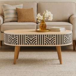 Artisan Furniture Edessa Brown 2 Drawer Bone Inlay Solid Wood Coffee Table - thumbnail 1
