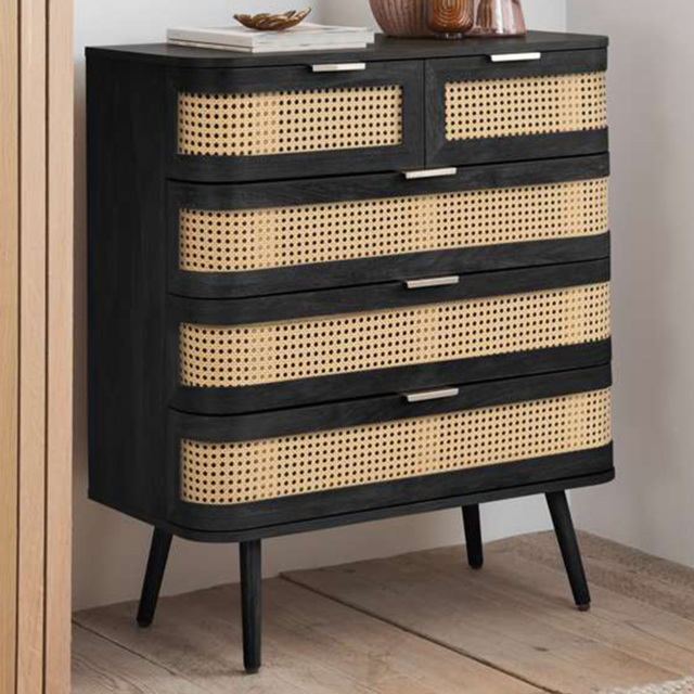 Birlea Noah Black Rattan 5 Drawer Storage Chest - image 1