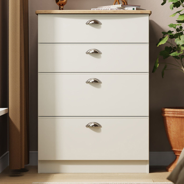 Victoria 4 Drawer Cream Ash and Oak Deep Chest of Drawers - image 1