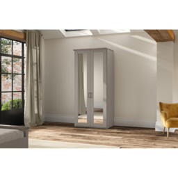 Homebase Truro Grey 2 Door Mirrored Hinged Wardrobe with Slate Handles - thumbnail 4