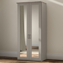 Homebase Truro Grey 2 Door Mirrored Hinged Wardrobe with Slate Handles - thumbnail 1