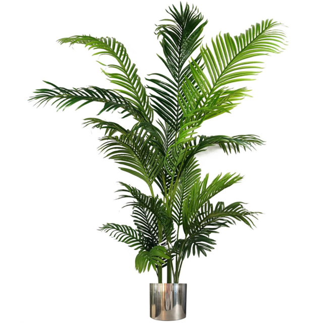 Leaf Artificial Palm Tree with Silver Metal Planter 180cm - image 1