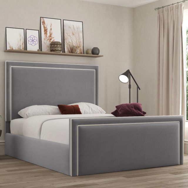DS Living Verona Plush Grey Double Piping Bed Frame - image 1