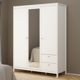 Florence Madrid 3 Door 2 Drawer White Wardrobe with Mirror Door - thumbnail 1