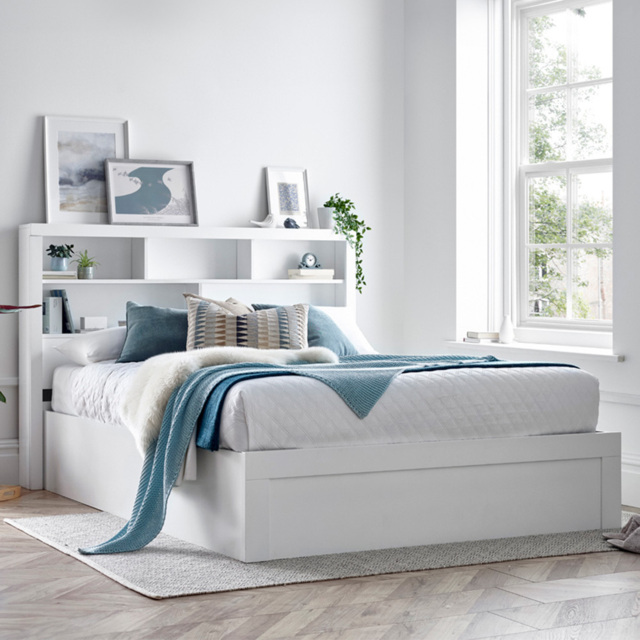 Arizona Double White Wooden Bookcase Ottoman Storage Bed - image 1