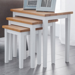 Julian Bowen Cleo White and Natural Oak Nest of Tables Set of 3