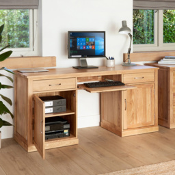 Baumhaus Mobel 2 Door 2 Drawer Large Hidden Office Desk Oak - thumbnail 3