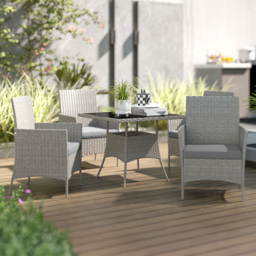 Outsunny 4 Seater Rattan Garden Dining Set Light Grey - thumbnail 1