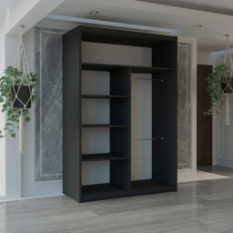 M N Furniture Osaka 2 Door Black Mirrored Panel Sliding Wardrobe 120cm - thumbnail 3