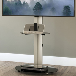 AVF Eno Single Shelf Silver and Black Glass Pedestal TV Unit