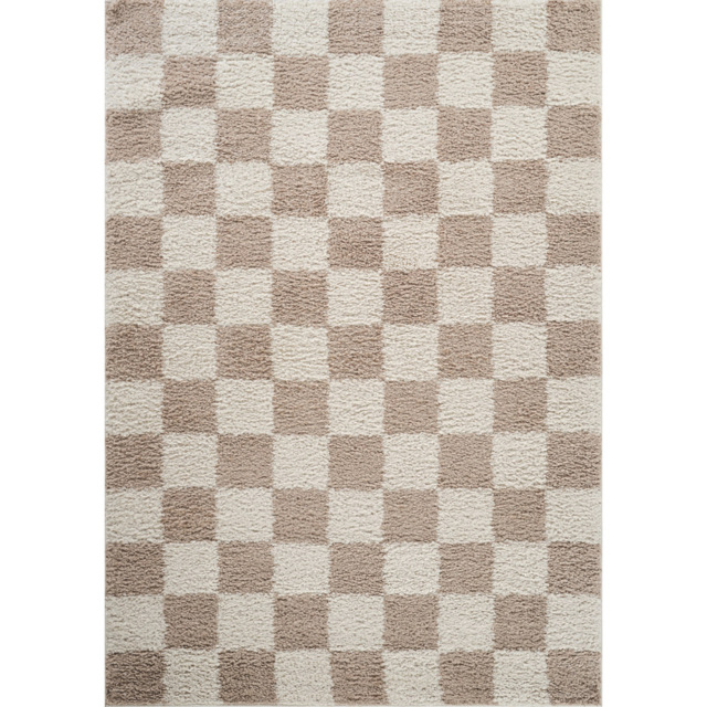 Desire Rugs Chester Shaggy Chequered Beige Rug 200 x 290cm - image 1