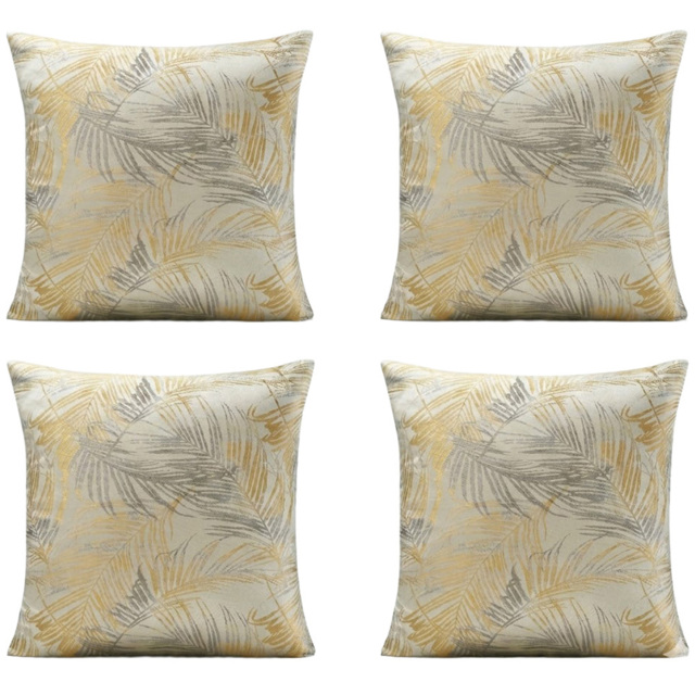 Alan Symonds Ochre and Silver Fern Shimmering Cushion with Polyester Filled Pad 45 x 45cm 4 Pack