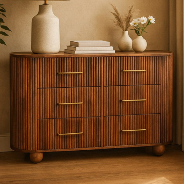 Artisan Furniture Ridgefront Roasted Almond 6 Drawer Solid Wood Fluted Chest of Drawers - image 1