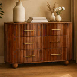Artisan Furniture Ridgefront Roasted Almond 6 Drawer Solid Wood Fluted Chest of Drawers