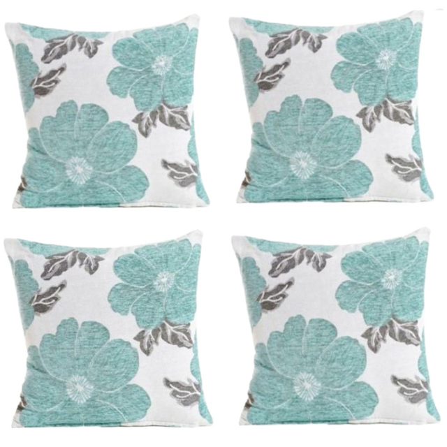 Alan Symonds Chenille Blue Poppy Floral Cushion with Polyester Filled Pad 45 x 45cm 4 Pack