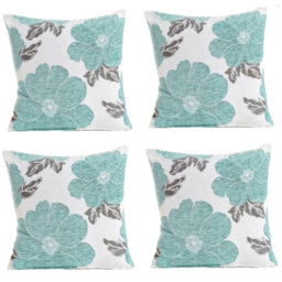 Alan Symonds Chenille Blue Poppy Floral Cushion with Polyester Filled Pad 45 x 45cm 4 Pack