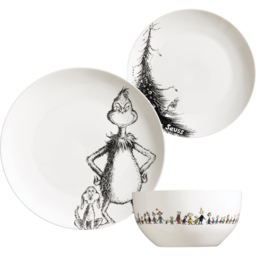 Grinch and Max White Porcelain 12 Piece Dinner Set - thumbnail 1