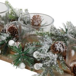 Natural Mistletoe and Pinecone Triple Candle Holder Christmas Decoration - thumbnail 3