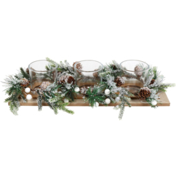 Natural Mistletoe and Pinecone Triple Candle Holder Christmas Decoration
