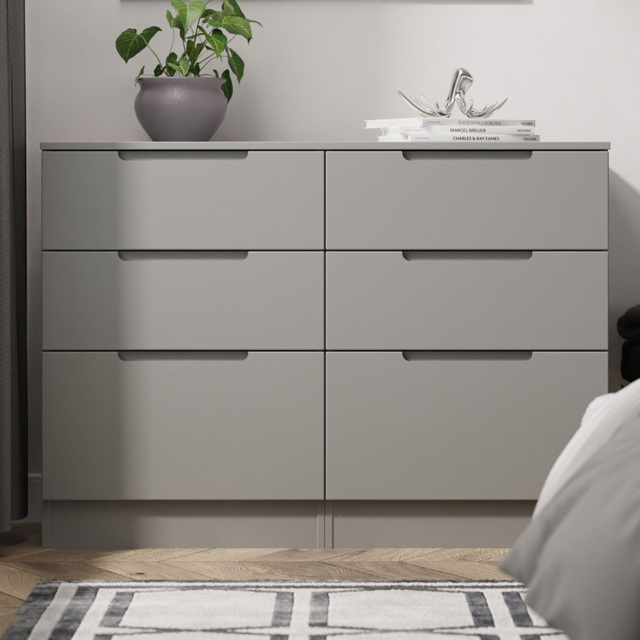 Crowndale Milan Dusk Grey 6 Drawer Wide Chest of Drawers Ready Assembled - image 1