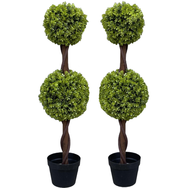 Leaf Topiary Green Double Ball Artificial Tree in Pot 90cm 2 Pack - image 1