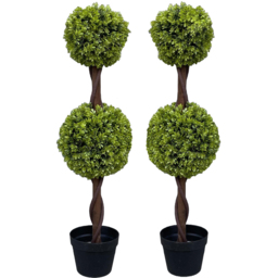 Leaf Topiary Green Double Ball Artificial Tree in Pot 90cm 2 Pack - thumbnail 1
