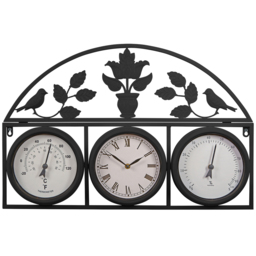Garden Gear Black Wall Clock and Weather Station