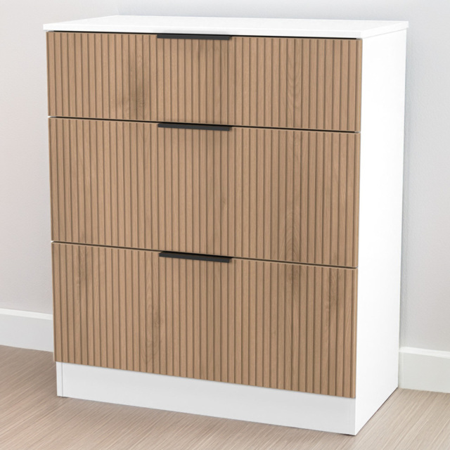 Crowndale Java Slatt Effect and White 3 Drawer Deep Chest of Drawers - image 1