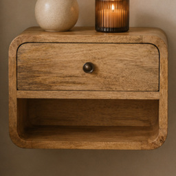 Artisan Furniture Mini Oak Single Drawer Single Shelf Mango Wood Floating Open Bedside Table - thumbnail 1