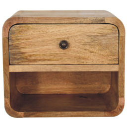 Artisan Furniture Mini Oak Single Drawer Single Shelf Mango Wood Floating Open Bedside Table - thumbnail 2
