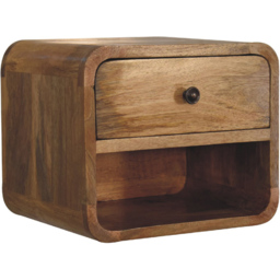 Artisan Furniture Mini Oak Single Drawer Single Shelf Mango Wood Floating Open Bedside Table - thumbnail 3