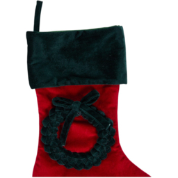 Single Traditional Red and Green Wreath Christmas Stocking in Assorted styles - thumbnail 2