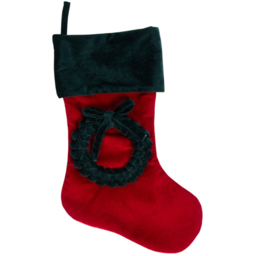 Single Traditional Red and Green Wreath Christmas Stocking in Assorted styles - thumbnail 1