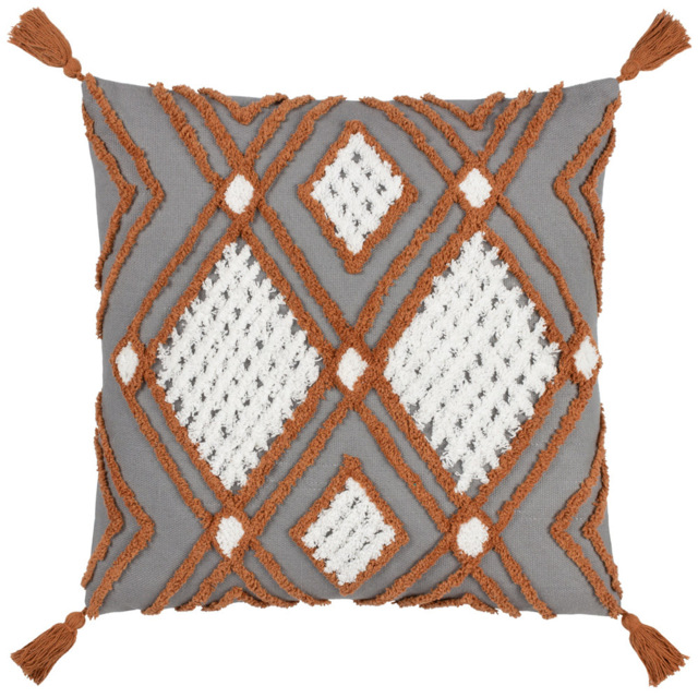 furn. Aquene Charcoal and Brick Tufted Tasselled Cushion - image 1