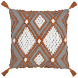 furn. Aquene Charcoal and Brick Tufted Tasselled Cushion - thumbnail 1