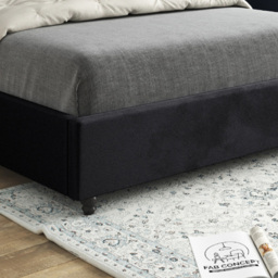 Volta Small Double Black Soft Velvet Upholstered Bed Frame with Straight Winged Headboard - thumbnail 4