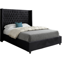 Volta Small Double Black Soft Velvet Upholstered Bed Frame with Straight Winged Headboard - thumbnail 2
