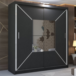 M N Furniture Nicle 2 Door Black Mirrored Sliding Wardrobe 203cm - thumbnail 1