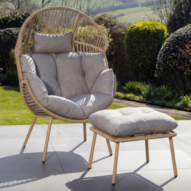 Artemis Home Nestara Light Brown PE Rattan Standing Egg Chair with Stool and Canopy - image 1