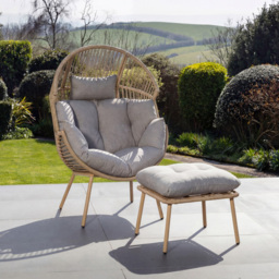 Artemis Home Nestara Light Brown PE Rattan Standing Egg Chair with Stool and Canopy - thumbnail 2