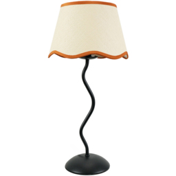 ValueLights Wiggle Linen Scallop Rust Edge Shade Black Metal Stem LED Table Lamp