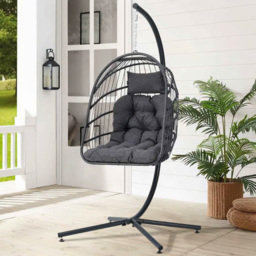 Living and Home Grey Rattan Hanging Egg Chair - thumbnail 1