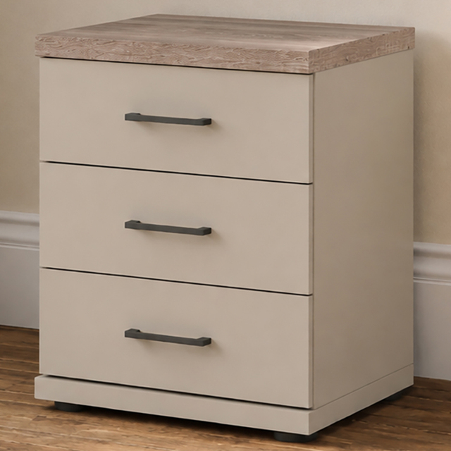 Homebase Truro Grey 3 Drawer Bedside Table with Slate Handles - image 1