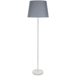 ValueLights Charlie White Floor Lamp with Grey Tapered Shade and Bulb