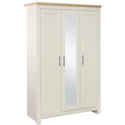 Birlea Highgate 3 Door Cream and Oak Mirrored Wardrobe - thumbnail 2