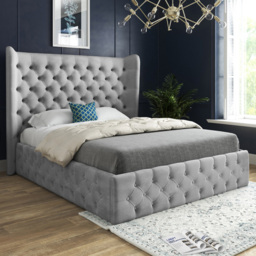 Florence Grey Single Velvet Upholstered Bed Frame with Wide Winged Chesterfield Headboard - thumbnail 1