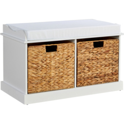 Home Source Lapworth 2 Seater Padded Bench with Wicker Storage Baskets - thumbnail 2